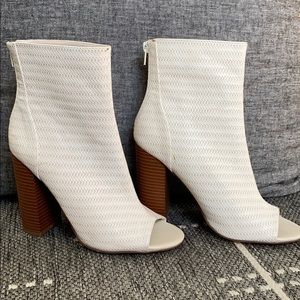 White high-ankle open-toe booties